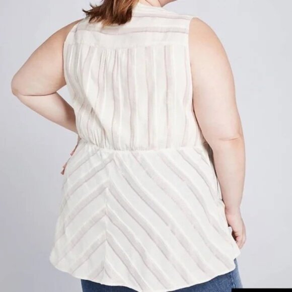 Lane Bryant Womens Plus Size 16 Hidden Button Metallic Stripe Peplum Tunic 2601 - Picture 2 of 11